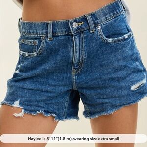 Aerie Blue Jean Shorts Distressed Mid-Rise